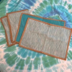 Set of 4 teal and burlap reversible placemats #89